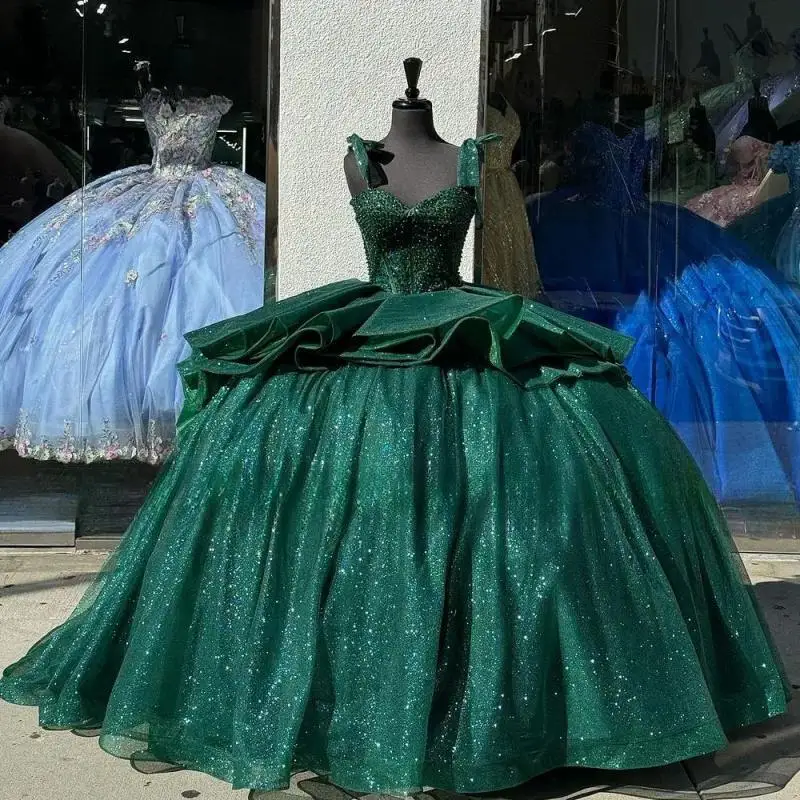 Two In One Green Mexican Quinceanera Dress 2025 XV Princess Prom Ball Gown Sweet 16 Years Birthday Dress Ruffle Evening Party