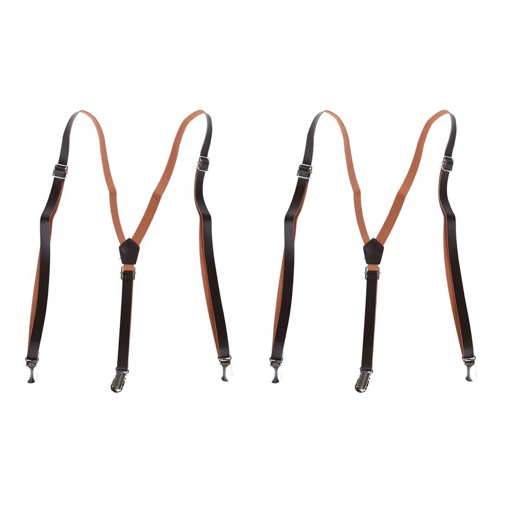 

ABRT-2X Coffee Faux Leather Adjustable Band Suspenders Braces