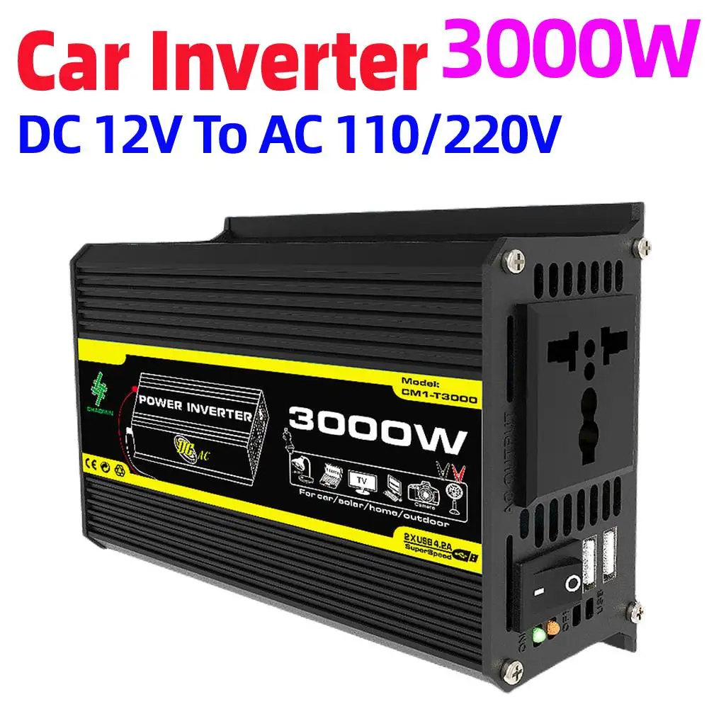 

DC 12V To AC 110/220V Intelligent Power Inverter Dual USB Car Voltage Transformer 3000W Vehicle Smart Inverter for RV Caravan