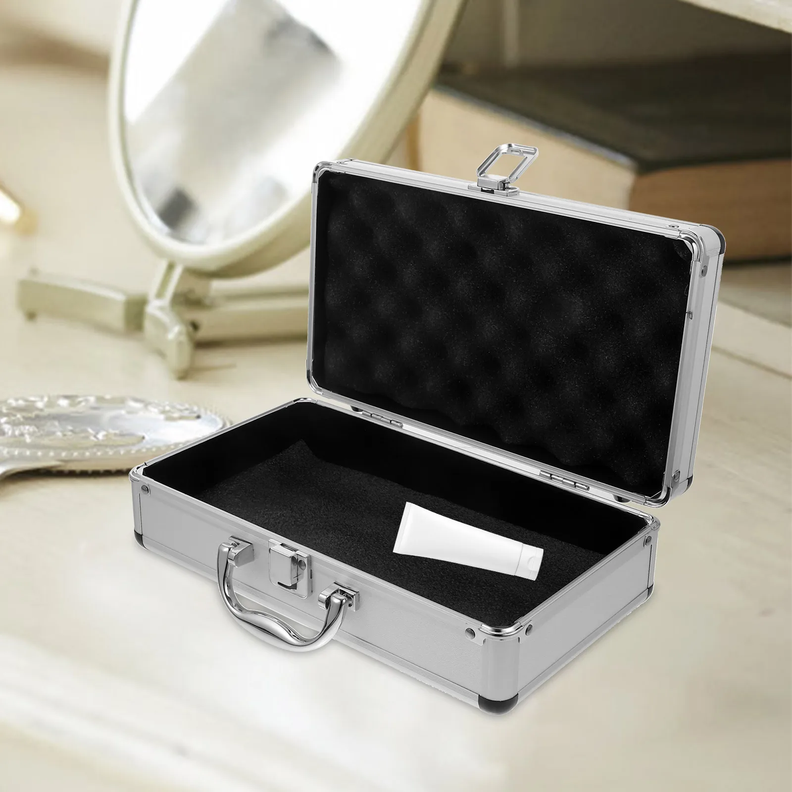 

Portable Password Suitcase Black Round Corner Large Capacity Toolbox Durable Aluminum Case Medicine Storage First Aid Container