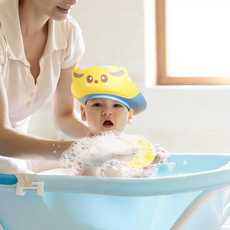 

Baby Bath Visor Bathing Visor Kids Cartoon Soft Baby Shower Cap Eye And Ear Protection Shampoo Adjustable Bath Bathing Hat For