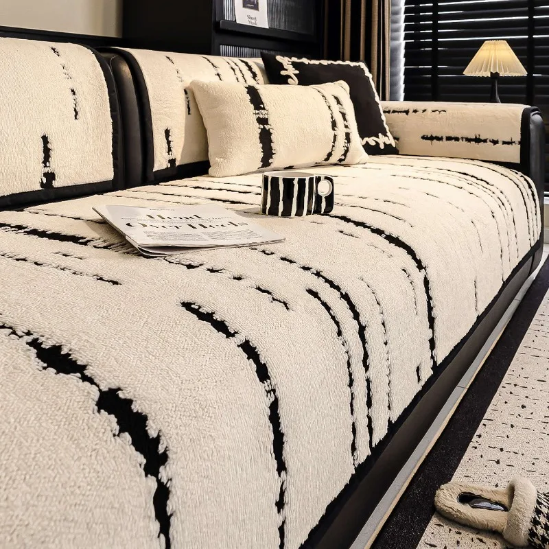 1PC Sofa Cushion Winter Thickened New Non-slip Light Luxury One-piece Plush Seat Cushion Cover Towel Home Textile