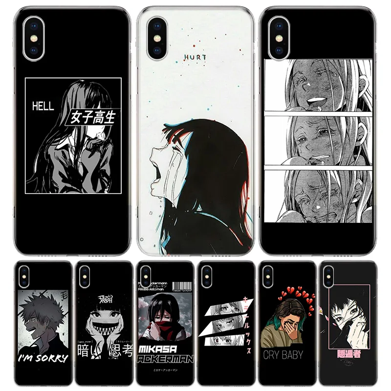 Sad Japanese Anime Aesthetic For iPhone 16 15 14 13 12 11 Pro Max Phone Case X XS XR 7 Plus Print 8 SE Apple Fundas Cover Coque 