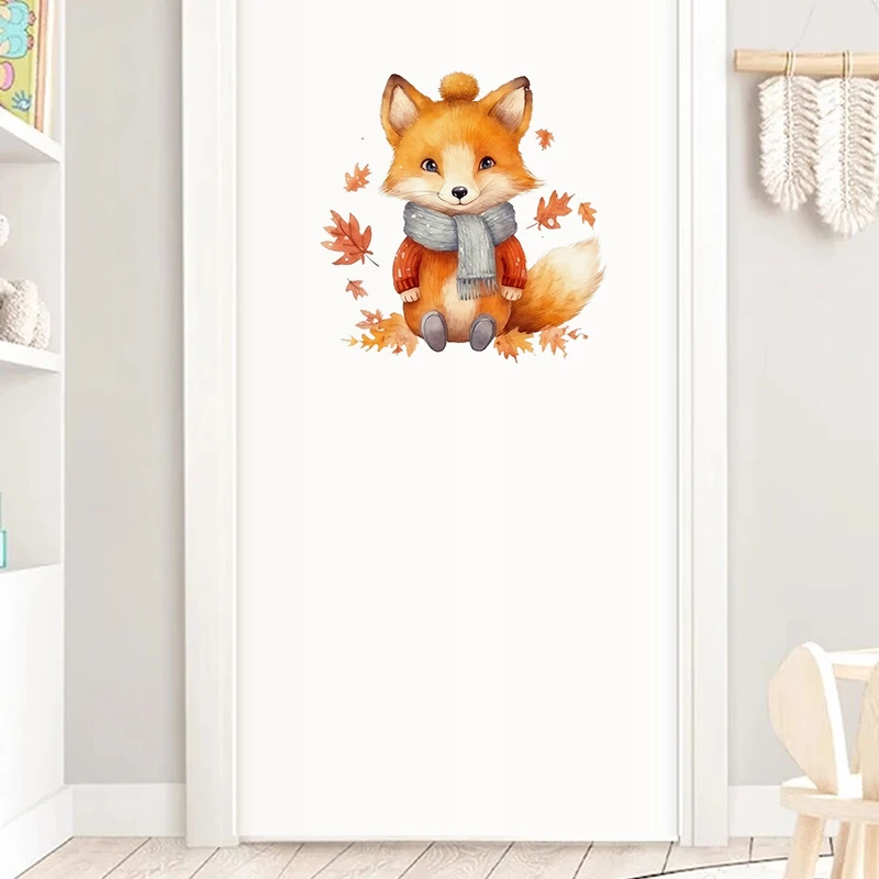 T775#Maple leaf And Fox Wall Sticker Kids Room Background Home Decoration Mural Living Room Wallpaper Funny Decal