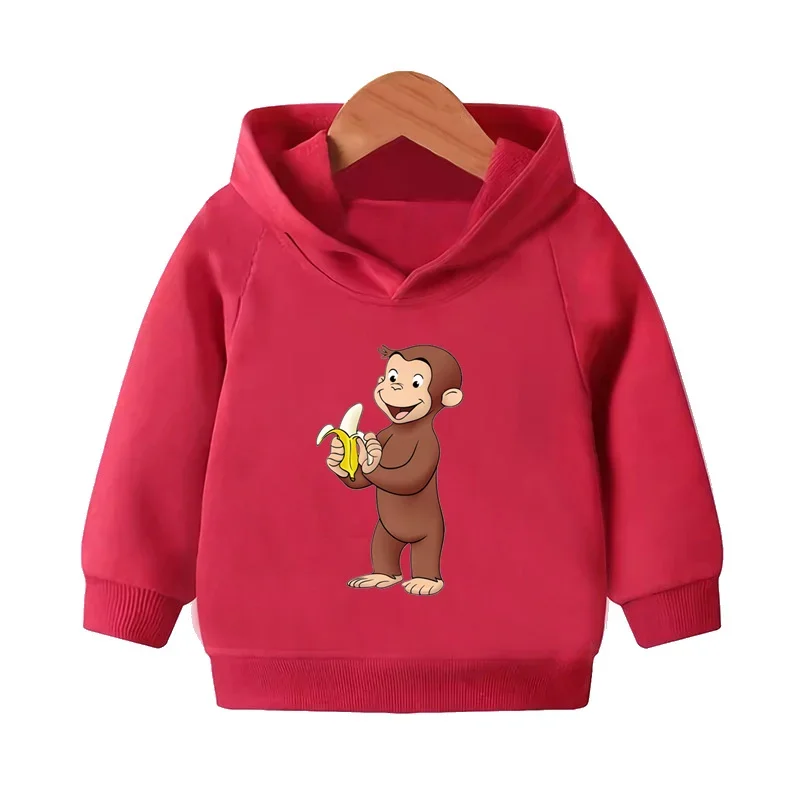 Curious George Cute Monkey Print Funny Kids Hooded Hoodies Girls Clothes Children Sweatshirts Autumn Baby Pullover Tops,KMT5266