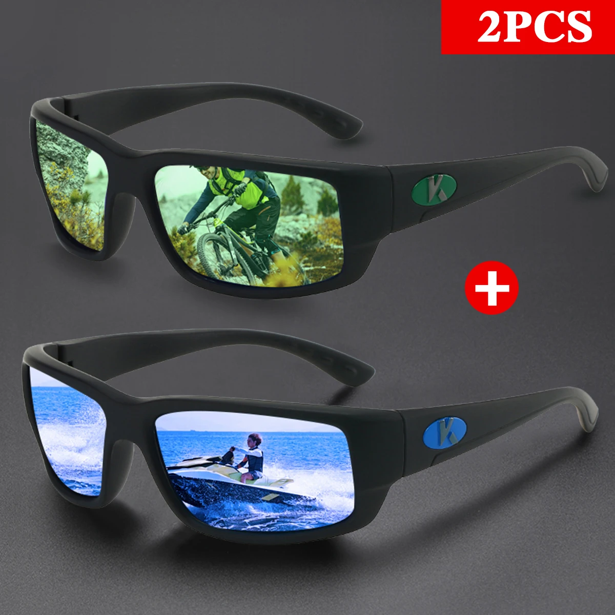 KAROS 2PCS Kacamata Olahraga Terpolarisasi untuk Pria dan Wanita Ideal untuk Mengemudi, Memancing, Bersepeda, dan Berlari Perlindungan UV