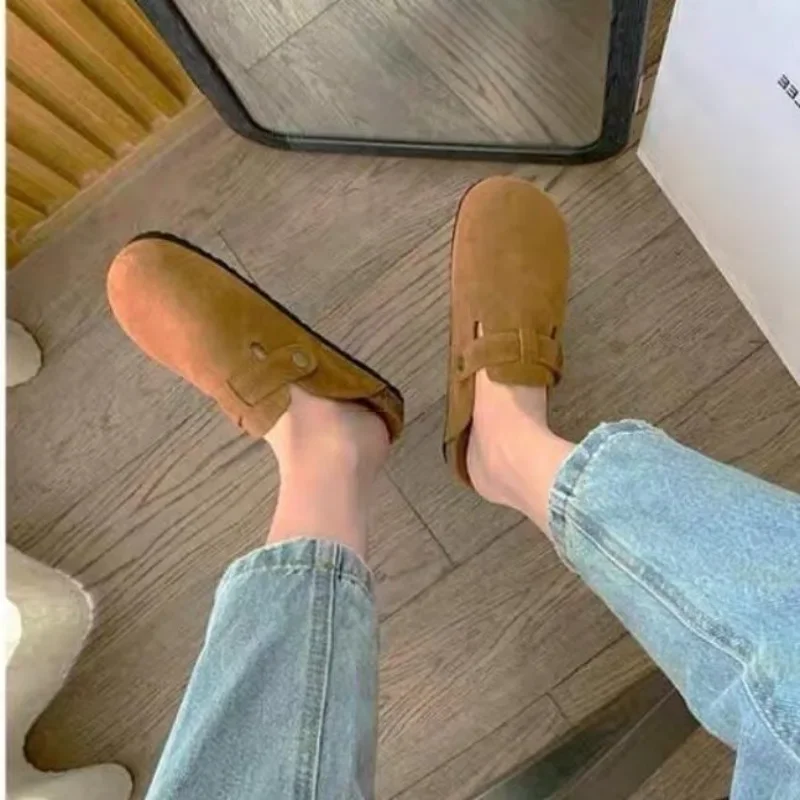 Women Faux Suede Flat Birken Slippers Autumn Woman Vintage Close Toe Mules Shoes Female Soft Sole Cork Slides Outdoor Slippers image 6