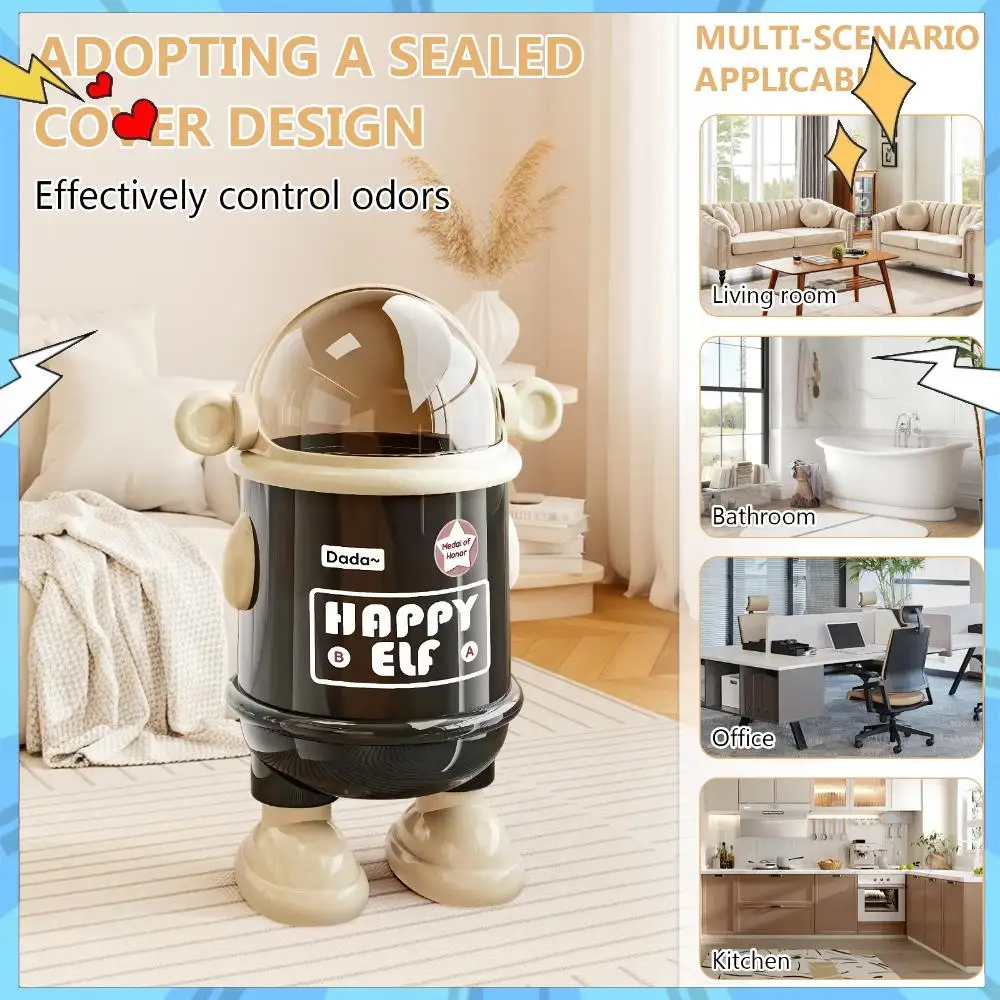 Poubelle robot avec couvercle pivotant, poubelle robot créative, bac de rangement pour la maison, la chambre, la cuisine, le bureau