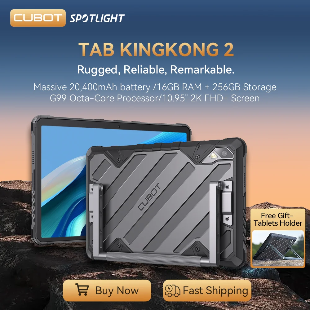 Cubot TAB KingKong 2, resistente tablet android 14, Helio G99, ocho núcleos, batería de 20400 mAh, 16 GB de RAM (8 GB + 8 GB xtended), 256 GB de ROM, IP68 a prueba de agua, pantalla 2K de 10,95", tabletas 4G dual