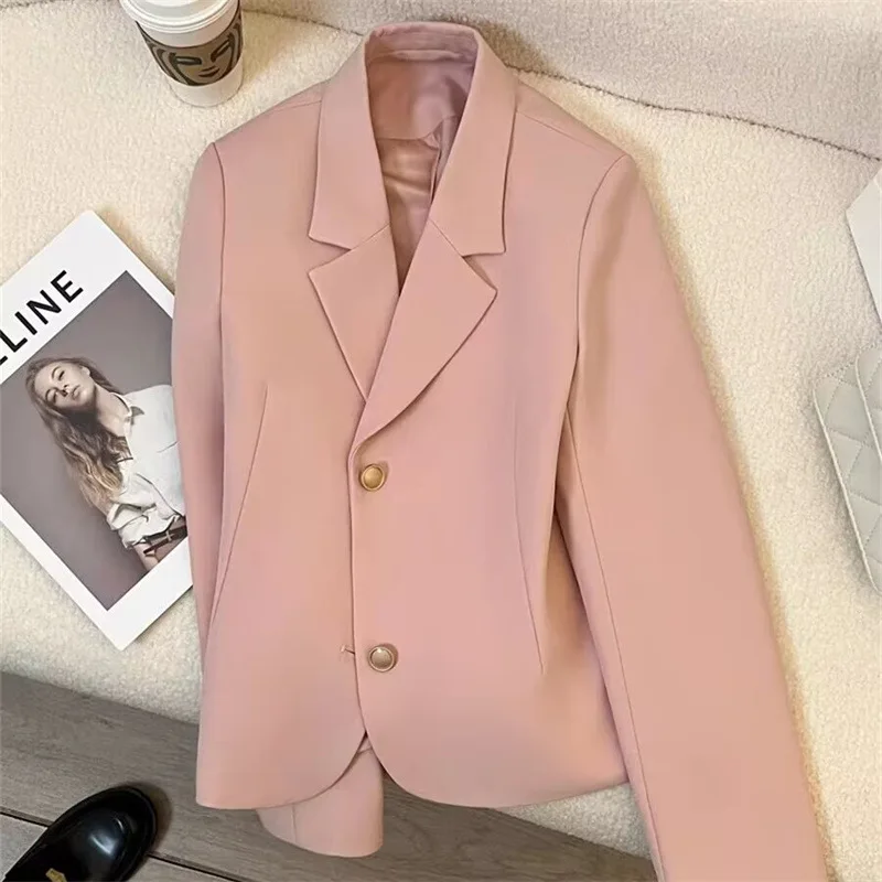 Blazer de bureau décontracté à manches longues pour femmes, manteau court pour dames, veste simple, coupe couvertes, mode coréenne, vêtements d'extérieur monochromes pour femmes