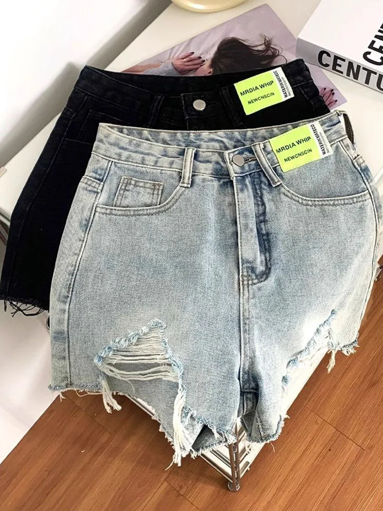 

Denim Shorts For Women Summer 2026 New Koran Fashion Black Or Blue Jeans Shorts Hole Streetwear Short Denim Shorts Hot Sale