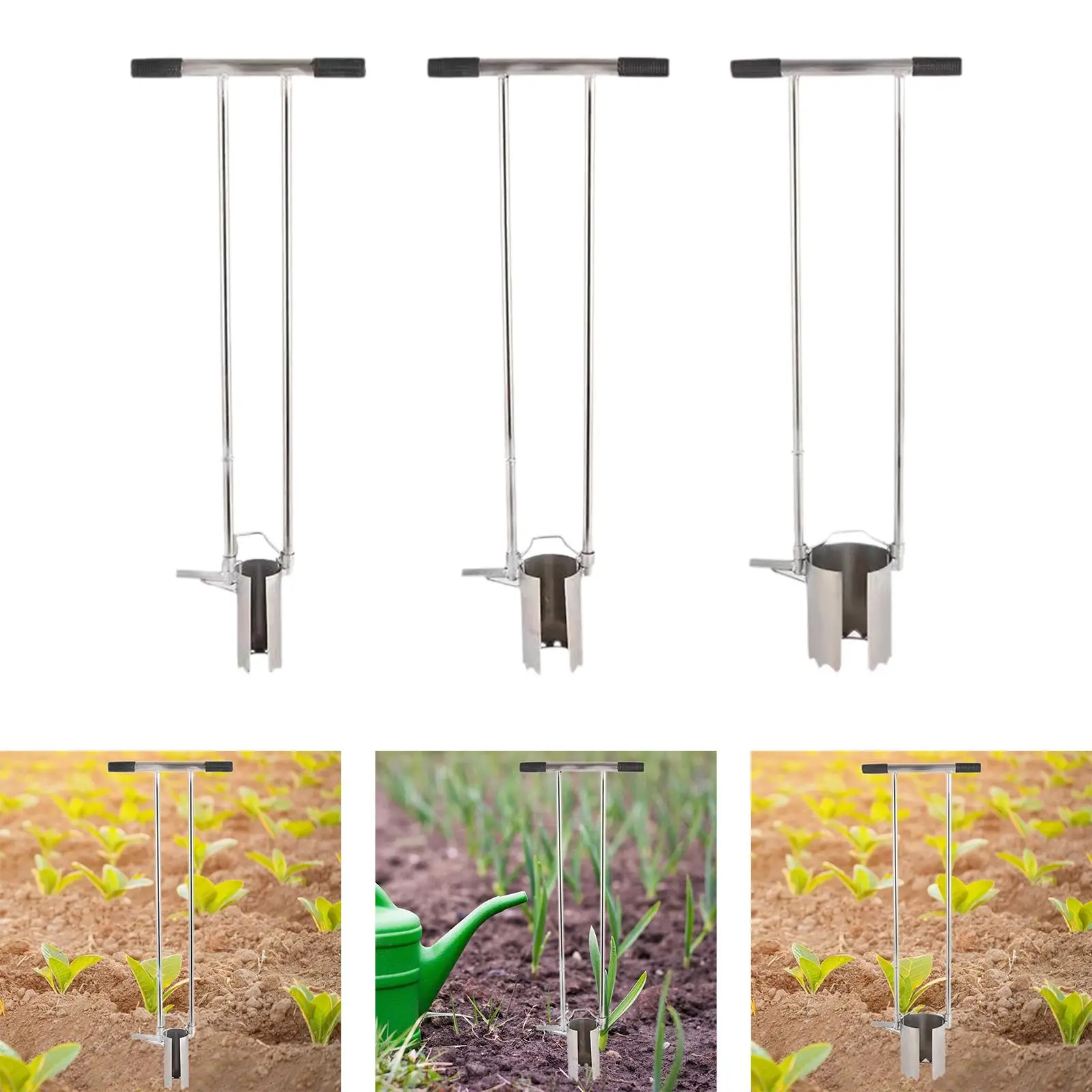 Plantador de lâmpada de alça longa, capinador versátil de aço inoxidável para transplante, capinação, legumes, plantio de furos de escavação para plantar