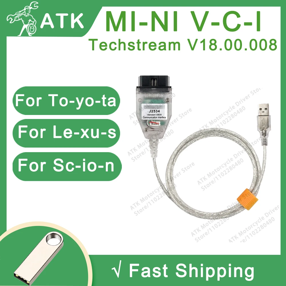 MI-NI V-C-I  ECU chip programming equipment FT232RL Chip Techstream V18.00.008  supports 7 languages repair tools  for To-yo-ta