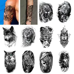 Men's Temporary Tattoos for Hand Arm Body Waterproof Wolf Tiger Lion Animal Tattoo Stickers Fake Tattoo Decal for Women