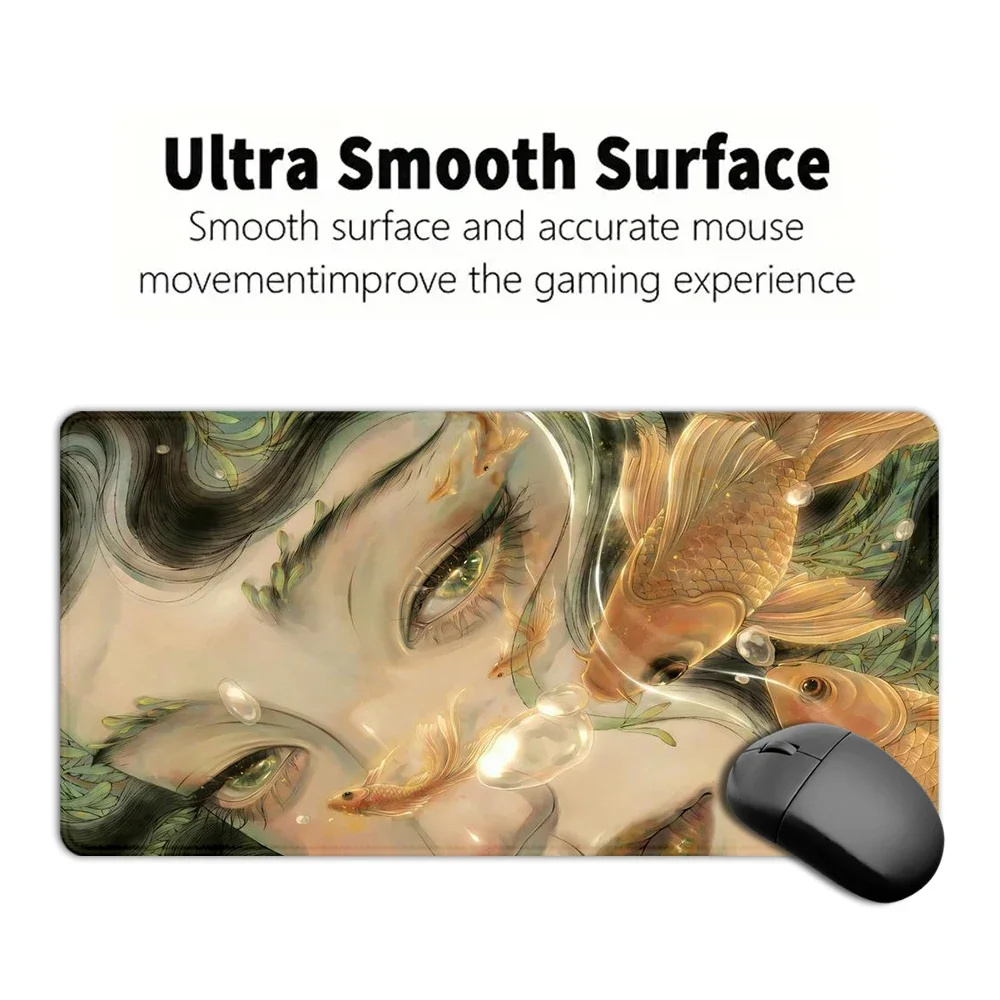 Girl Eyes Mouse Pad Large Desk Accessories Desk Pad Rubber Base with Stitched Edge Mousepad Non-Slip Deskpad for Office