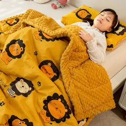 Cute Animal Print Throw Blankets Double Side Thicken Warm Kids Blanket Soft Fluffy Winter Blankets Cartoon Lion Children Quilt