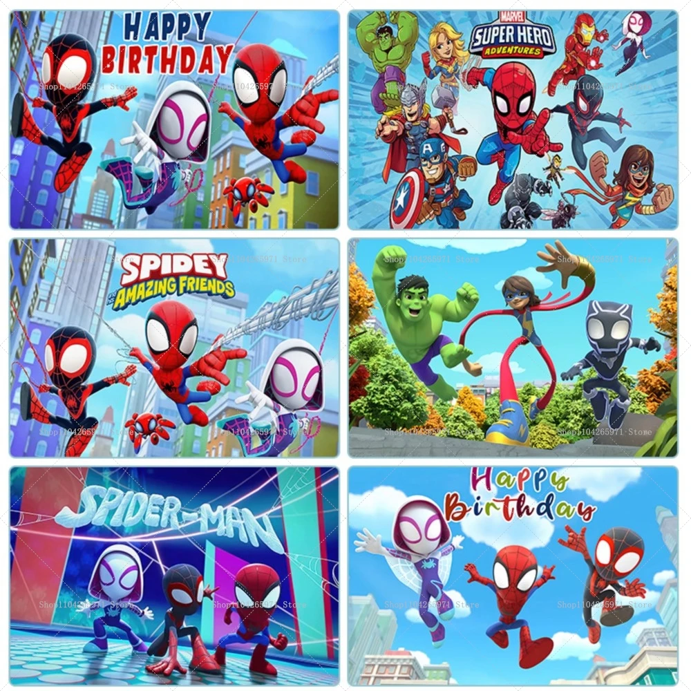 Fondo Fotográfico de Superhéroes de Disney, Fondo de Fotos de Dibujos Animados para Cumpleaños Infantiles, Accesorios para Cabina de Fotos de Spiderman y Sus Increíbles Amigos