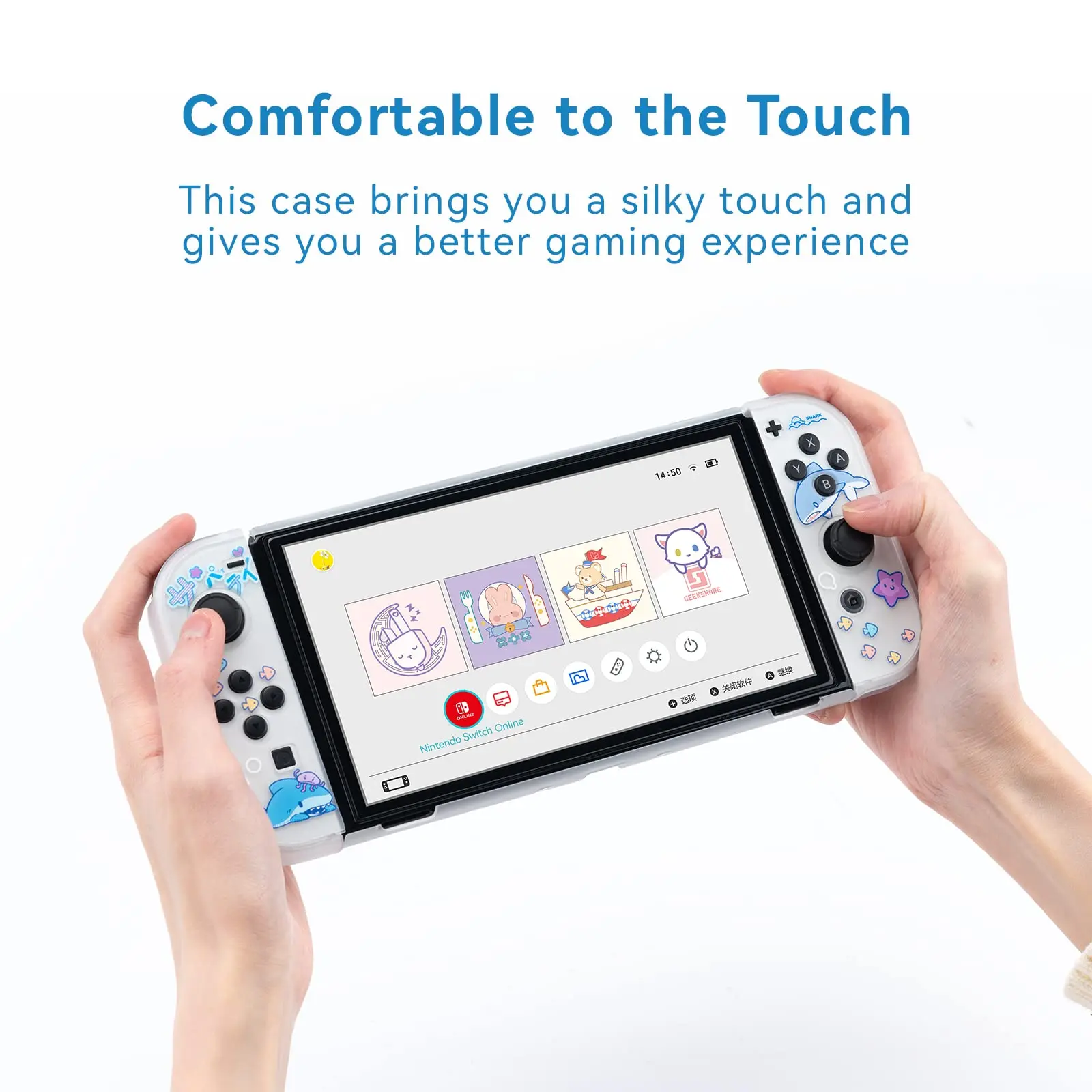 GeekShare Shark Party Hard Shell Transparent Split Joy-con Protective Cover Case For Nintendo Switch OLED Shell