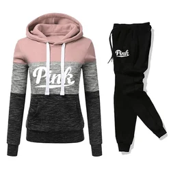 2024 Hot Sales Womens Tracksuit Print Color Block Hooded Sweatshirts  Fashion Versatile Pullover Street Fashion Casual Clothing