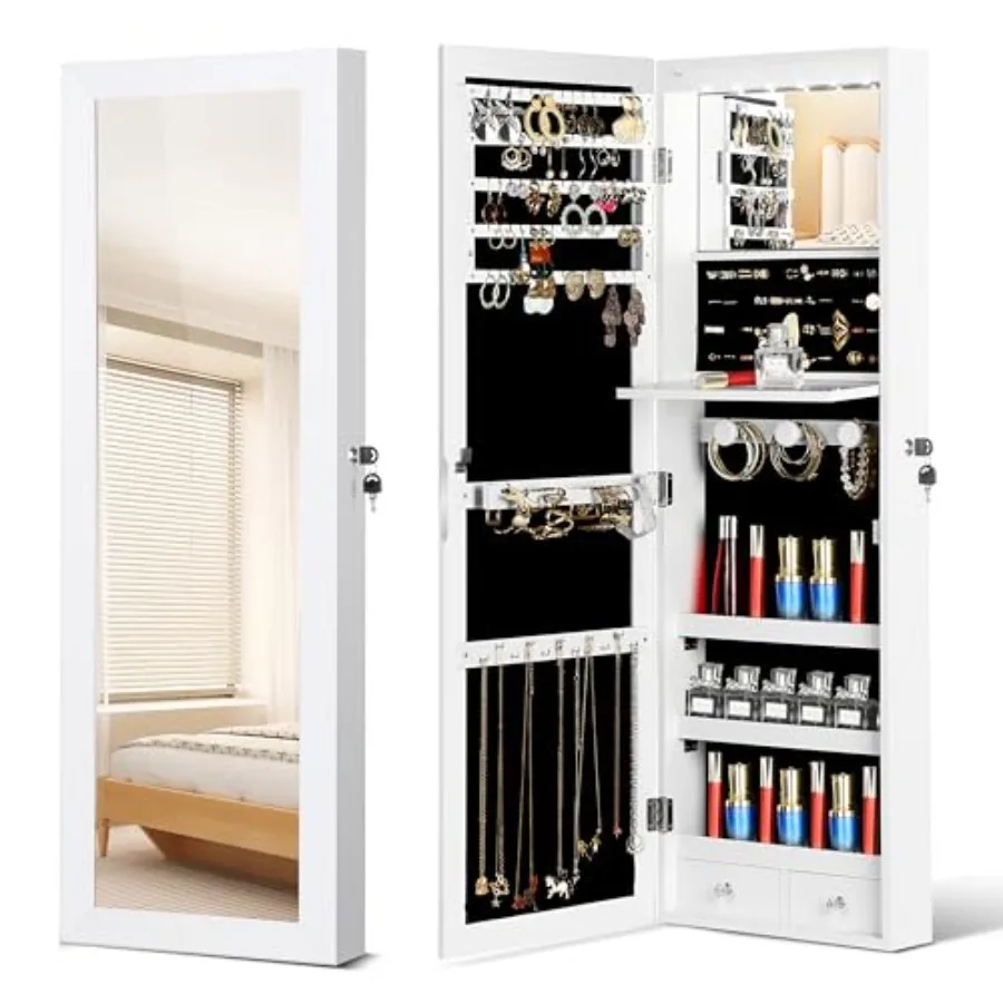 Wall Mounted Jewelry Cabinet with Full Length Mirror