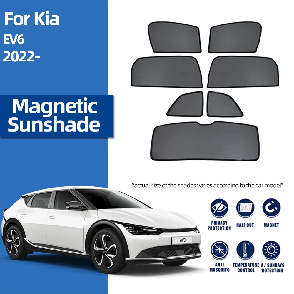 For Kia EV6 2021 2022 2023 2024 Magnetic Car Sunshade Visor Front Windshield Curtain Rear Side Baby Window Sun Shade Shield