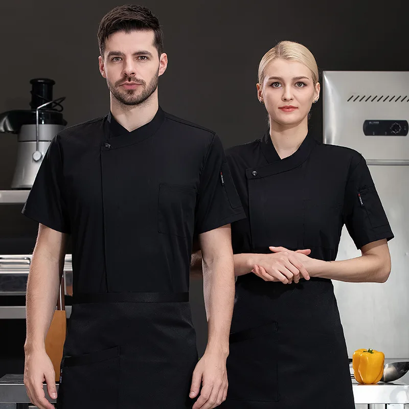 โรงแรมร้านอาหารห้องครัวชุดทํางานแขนสั้นเสื้อเชฟเบเกอรี่ Pastry Chef ฤดูร้อนสีขาว Kitchen Coat