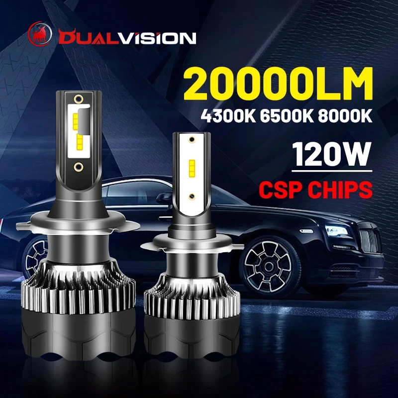 H4 LED Headlight 20000LM 120W LED H7 H1 H11 H8 H9 9005 9006 HB3 HB4 4300K 6500K 8000K PTF Ice Bulbs Fog Lights 2PCS DUALVISION