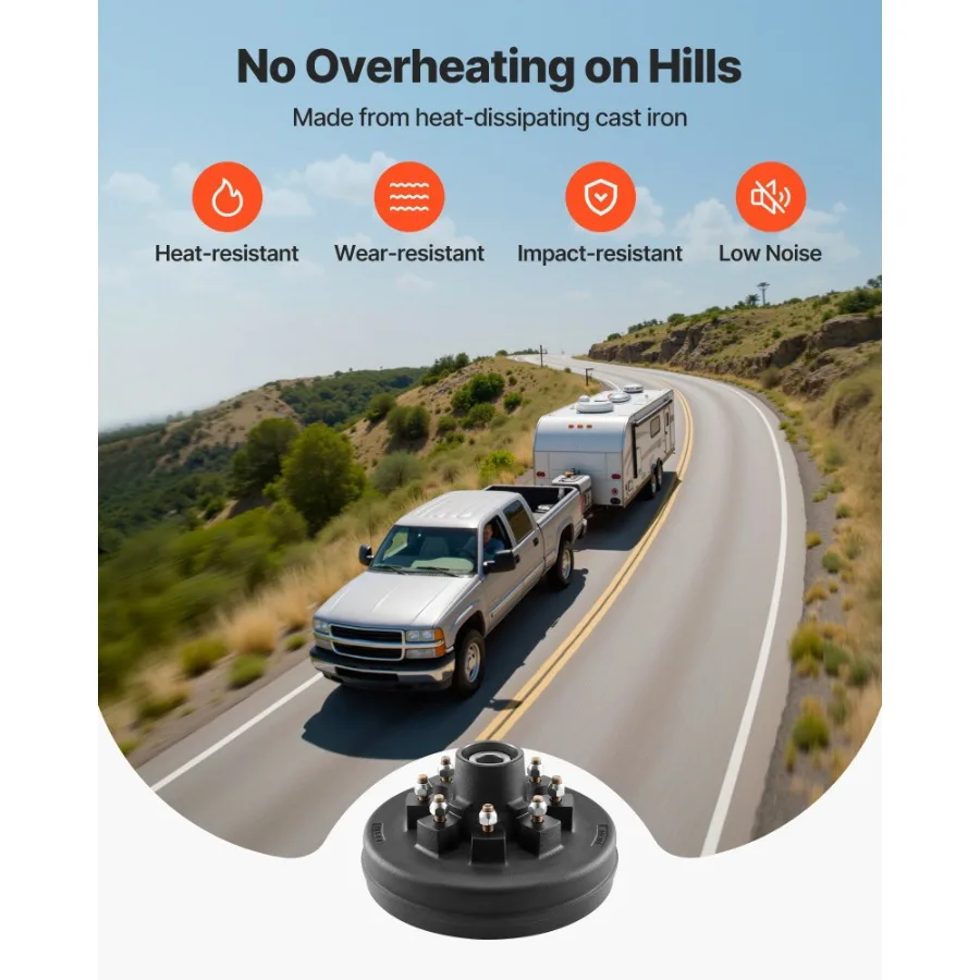 طبلة فرامل مقطورة كهربائية 1 حزمة 8 فتحات على أسطوانة فرامل دائرية 4 بوصة لمحاور مقطورة 7000 رطل، عمر خدمة طويل