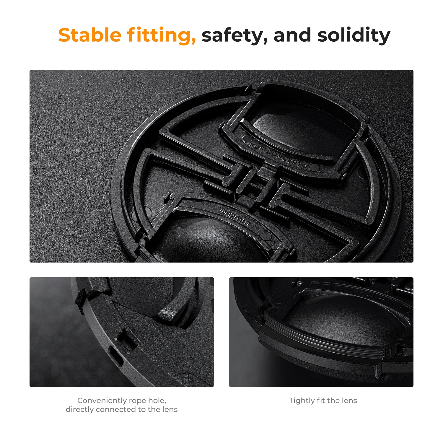 K&F CONCEPT Snap-On Center Pinch Lens Cap 7-in-1 with Anti-Loss Keeper Leash Compatible with Nikon Canon Sony Fuji Camera Lenses