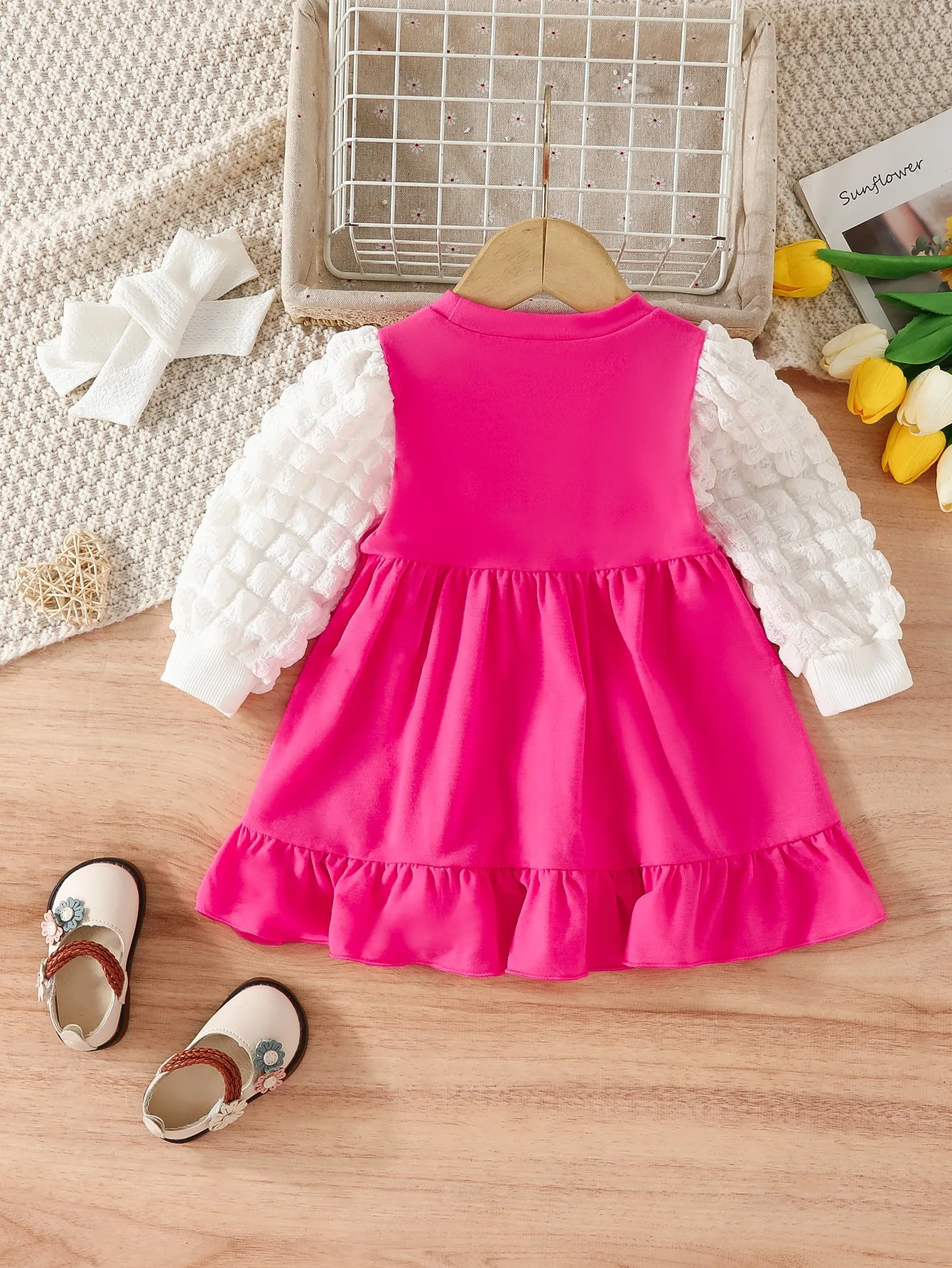Baby girl Autumn Dress Round neck color Blocked Long sleeved Comfortable Dress for 0-24 Months Cute Baby girl Casual Dress