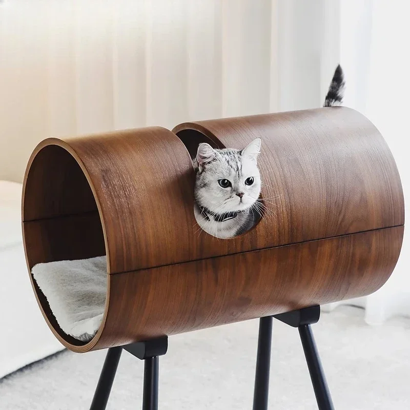 Black walnut curved wood pet bed, removable and washable, cat kennel cat climbing frame, universal in all seasons