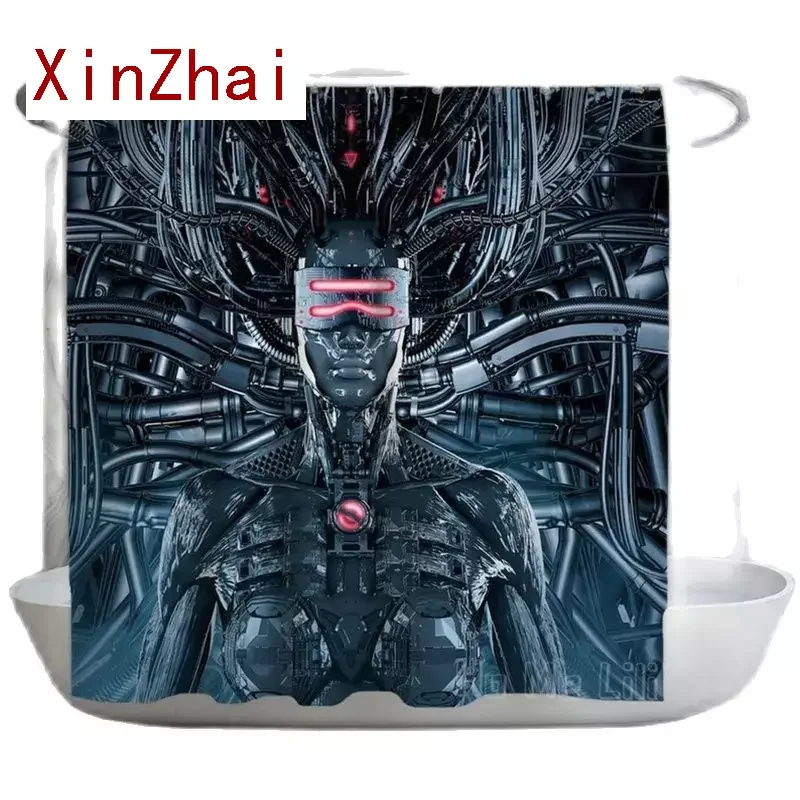 

Robot By Ho Me Lili Shower Curtain Cyborg With Laser Sight Grayish Blue Sci Fi Metallic Waterproof