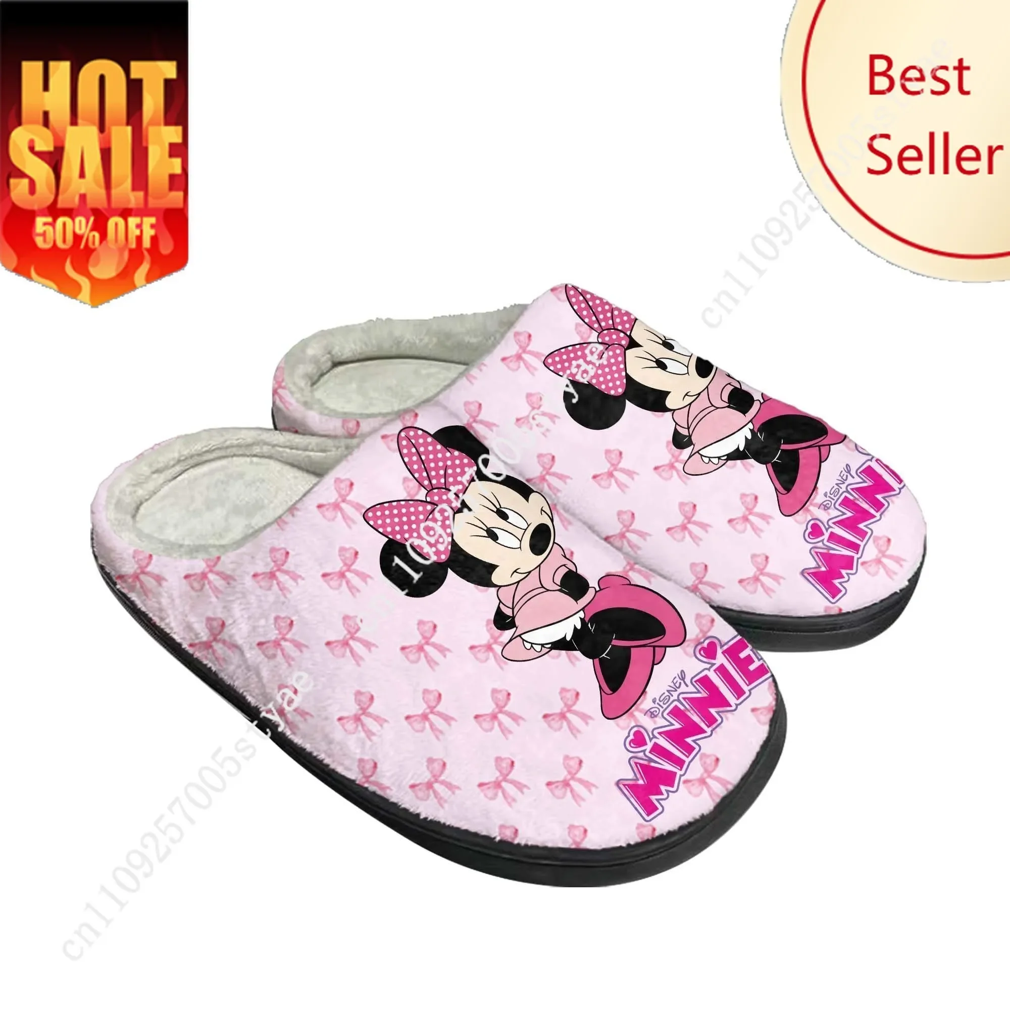 

Minnie Mouse Cotton Slippers Disney Cartoon Decorate Plush Indoor Shoes Design Your Image Texts Party Holiday Gifts Custom Shoe