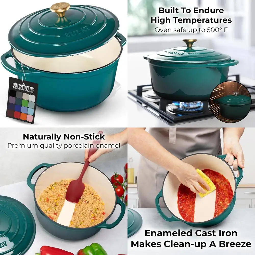 

Эмалированная чугунная голландская духовка, 5 литров — сверхмощная, безопасная в духовке до 500 ° F, долговечная посуда премиум-класса с крышкой — большая емкость