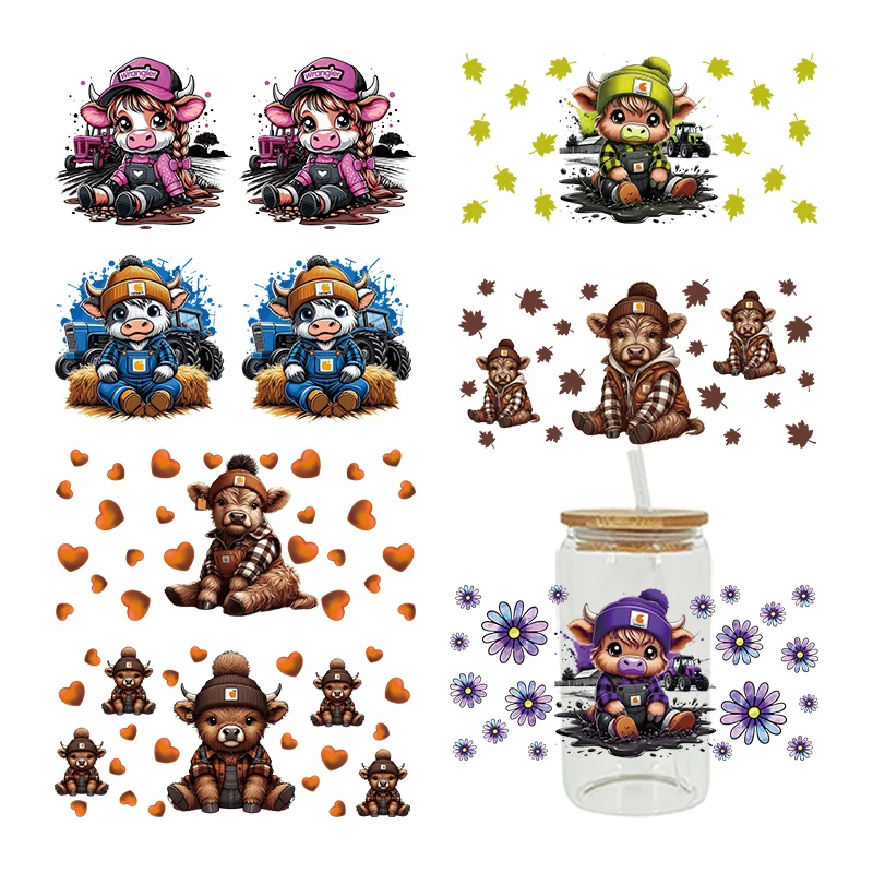 3D UV DTF Transfers Stickers 16oz Cup Wraps Cartoon Animal Yak Printed For DIY Glass Ceramic Metal Leather Etc. D14900