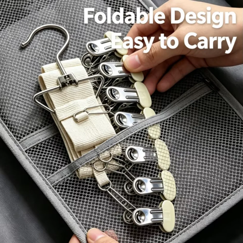 Portable 7 Clips Wardrobe Hat Rack Space Saving with Hook Wardrobe Hat Hanging Rope Hat Storage Clips Hat
