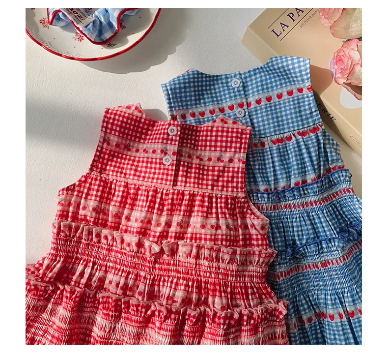 Girls Casual Dresses Cherry Print Sweet Girl Dress Sleeveless Sundress Cake Dress for Kids Clothes for Girls 2 To 7 Years