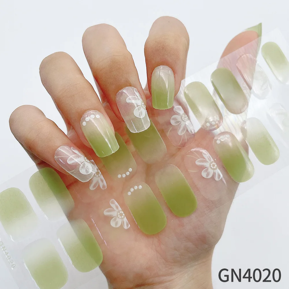 MEBIS 20 ملصقات لا خبز جل مسمار الفن ملصقات الفرنسية التغيير التدريجي بلون زهرة بقعة ملصقات الأظافر طقم تزيين الأظافر #3