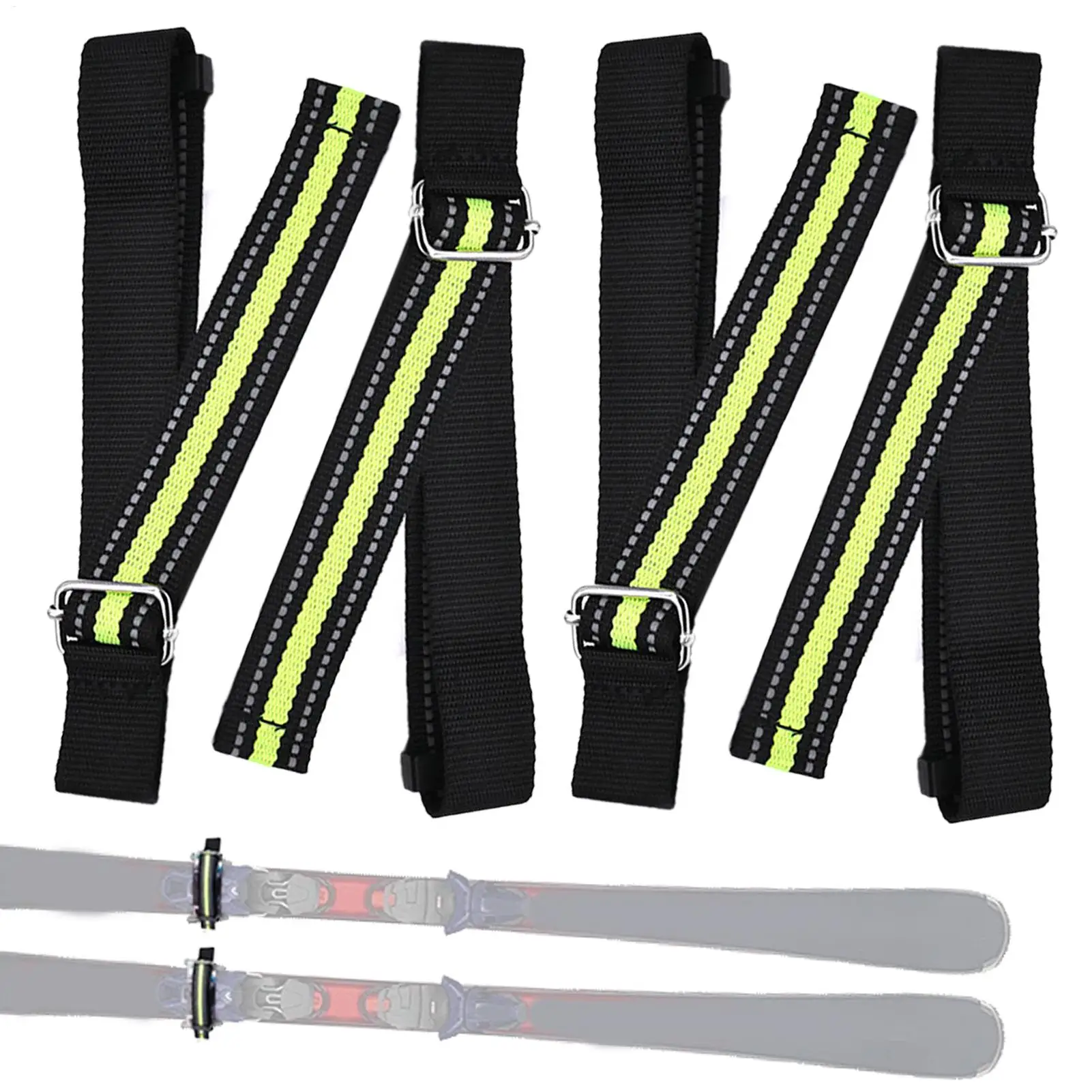 Ski Brake Retainer Strap 4PCS Reflective Adjustable Band Quick Release Snowboard Binding Brake Strap For Winter Sports