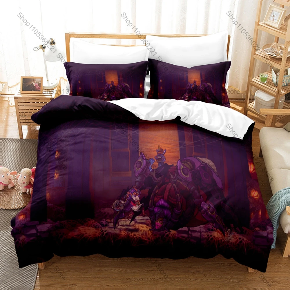 Cool Itorah Purple Hair Talking Axe Ancient Mayan Temple Lush Jungle Vibrant Hand Drawn Duvet Cover + 2 Pillowcases Indie Game B