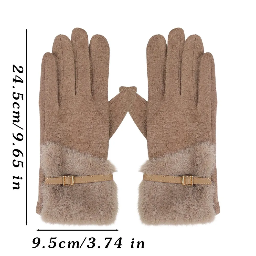 Durable Windproof Touch Screen Gloves Warm Metal Buckle Decoration Winter Gloves Lining Thick Gloves Women