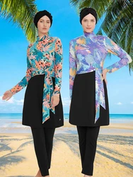 3 Stuks Pre-Design Moslim Burkinis Badkleding Islamitische Bedrukte Badpakken Vakantie Strand Vrouwen Meisjes Volledige Cover Bescheiden Islamitische Sets