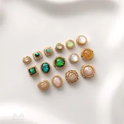 Rame placcato oro opaco intarsiato imitazione opale Retro perline di trasferimento accessori per gioielli fai da te fatti a mano