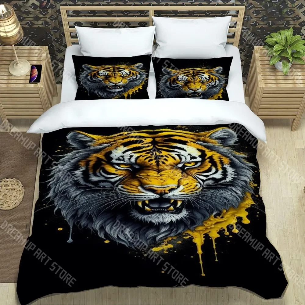 2026 Tiger Tattoo Fashion Trendy Print Three-piece Set Suitable For Kids Or Adults Quilt Cover Pillowcase Bedding Set Birthday G