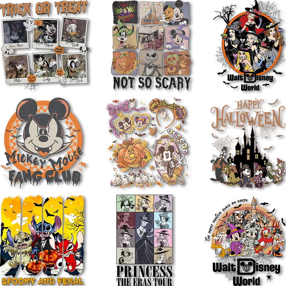 

Happy Halloween Mickey Princesses Iron on Decals Heat Transfer Stickers for Clothes Thermal Patches
