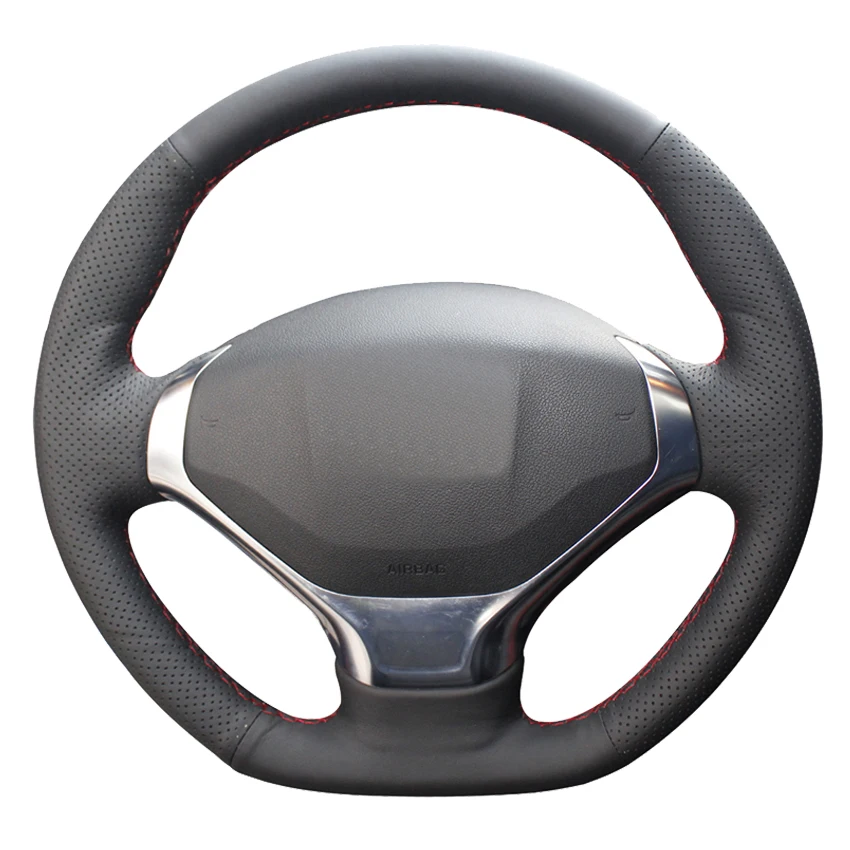 Black Artificial Hand-Stitched Leather Car Steering Wheel Cover For Peugeot 3008 2013-2015