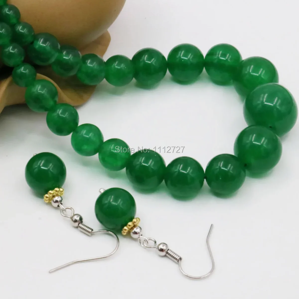 6-14mm Green Malay Quartz Jade Necklace Chain Earring Sets Round Beads Women Jewelry Party Gifts Chalcedony 15inch Natural Stone