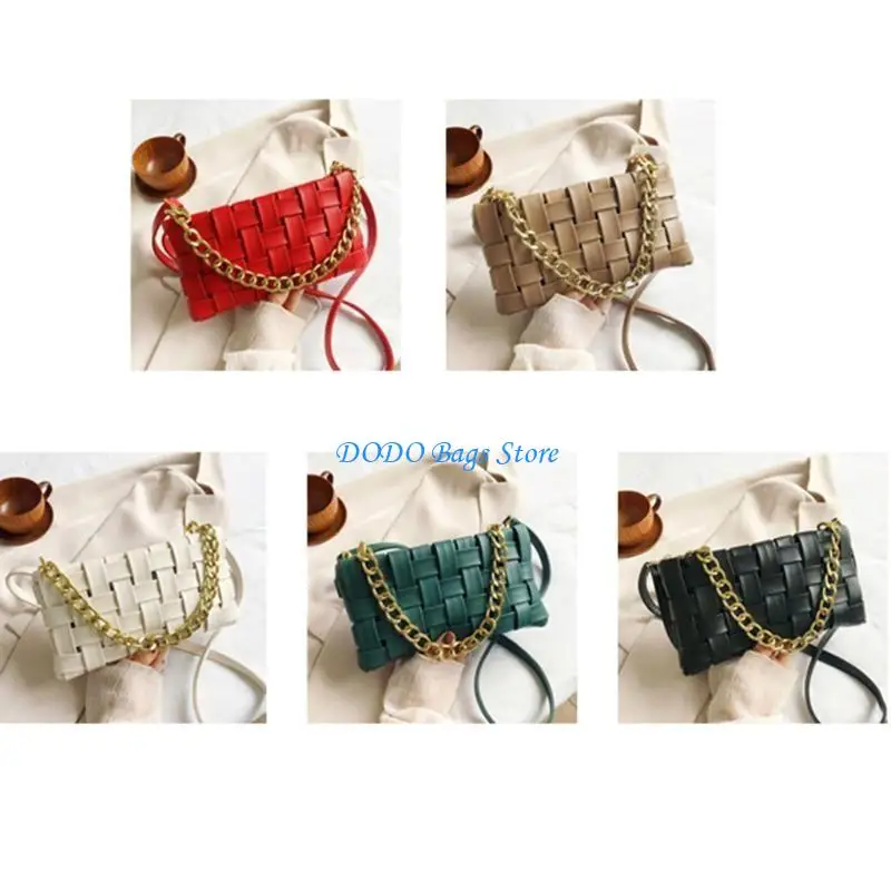 

E8FB Women's Evening Handbags Braided Shoulder Bag PU Leather Weave Purse with Chain