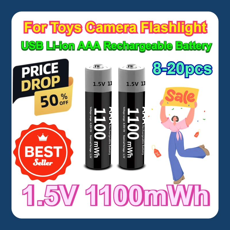 

For Toys Camera Flashlight USB Li-ion AAA Rechargeable Battery Aaa 1.5V 1100mWh Lithium Batteries