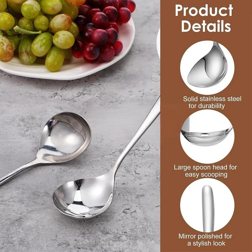 1pcs 20cm Big Spoon Stainless Steel Soup Spoon Serving Soup Ladle Salad Noodles Sauce Spoon Kitchenware